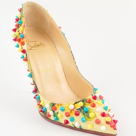 Christian Louboutin HAWAII SPIKE FOLLIES Pumps Multicolor Floral Heels Size 36.5 - Picture 3 of 7